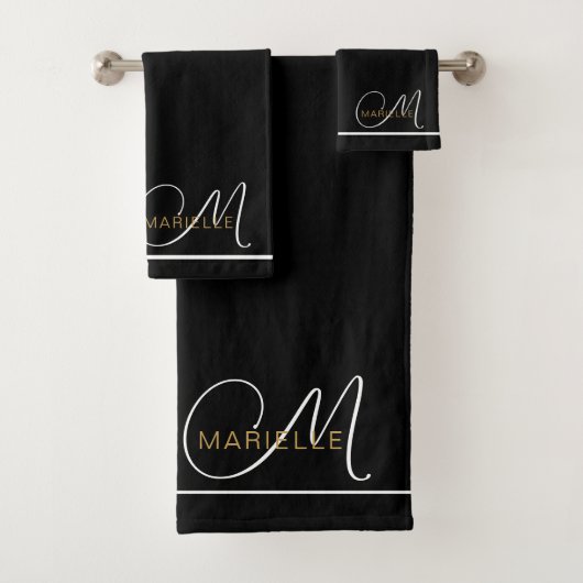 Elegant Monogram Wit Script Initiaal Gouden Naam Bad Handdoek (Insitu)