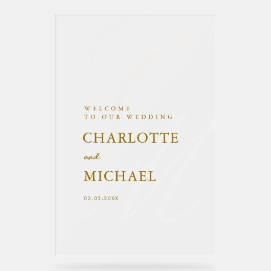 Elegant, Monogram, Wit, Transparant, Huwelijk Acryl Bord (Voorkant)