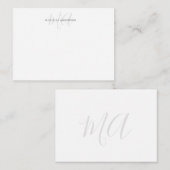 Elegant Monogram Wit Zilver Notitiekaartje (Voorkant / Achterkant)