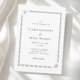 Elegant Monogram Wit Zwart Rand Trouwfeest Kaart