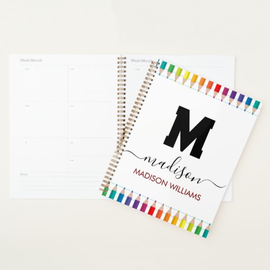 Elegant Monogram wit zwart Script Kantoor School Planner (Display)