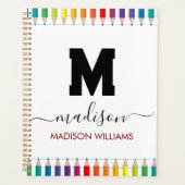 Elegant Monogram wit zwart Script Kantoor School Planner (Voorkant)