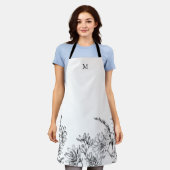 Elegant Monogram Witte Bloemrijke Wijn Schort (Gedragen)