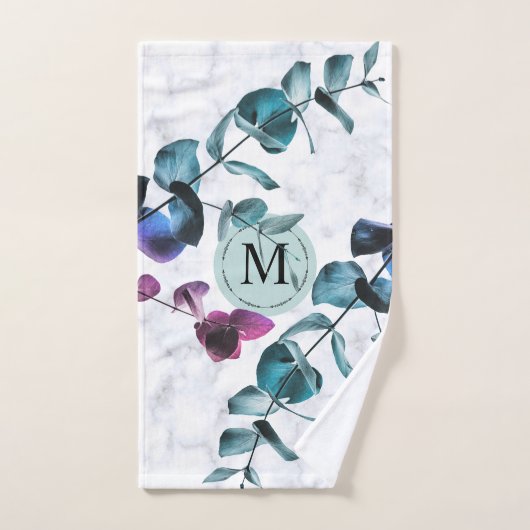 Elegant monogram witte marmer eucalyptus folia bad handdoek (Handdoek)