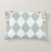 Elegant Monogram Witte Rozen Groene Bladeren Diama Accent Kussen (Achterkant)