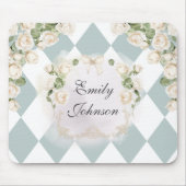 Elegant Monogram Witte Rozen Groene Bladeren Diama Muismat (Voorkant)