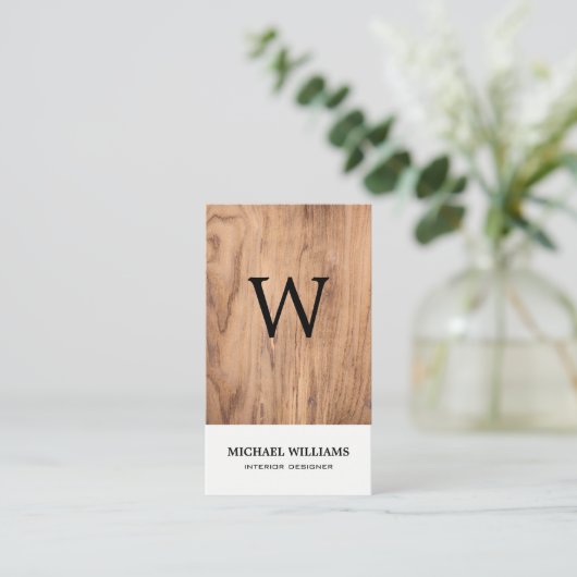 Elegant Monogram Wood Professional Visitekaartje (Staand voorkant)