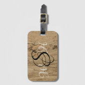 Elegant Monogram Wooden Striped Foto Natuur Bagagelabel (Voorkant (verticaal))
