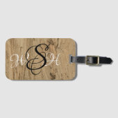 Elegant Monogram Wooden Striped Foto Natuur Bagagelabel (Voorkant (horizontaal))