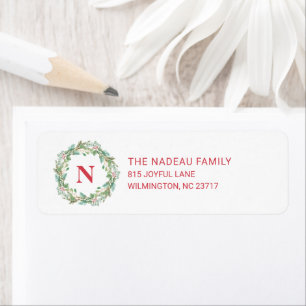 Elegant Monogram Wreater Kerstadres Etiket