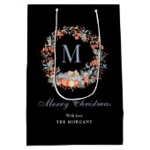 Elegant Monogram Wreath Chic Black Christmas Medium Cadeauzakje (Achterkant)