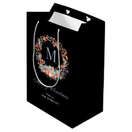 Elegant Monogram Wreath Chic Black Christmas Medium Cadeauzakje