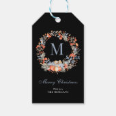 Elegant Monogram Wreath Dusty Blue Christmas Cadeaulabel (Voorkant)