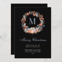 Elegant Monogram Wreath Dusty Blue Modern