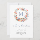 Elegant Monogram Wreath Dusty Blue Modern Feestdagenkaart (Voorkant)