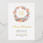 Elegant Monogram Wreath Dusty Blue Modern Folie Feestdagenkaart (Voorkant)