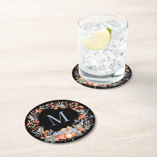 Elegant Monogram Wreath Dusty Blue Modern Ronde Kartonnen Onderzetter (Insitu)