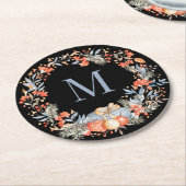 Elegant Monogram Wreath Dusty Blue Modern Ronde Kartonnen Onderzetter (Gebogen)