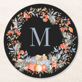 Elegant Monogram Wreath Dusty Blue Modern Ronde Kartonnen Onderzetter (Voorkant)