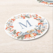 Elegant Monogram Wreath Dusty Blue Modern Ronde Kartonnen Onderzetter (Gebogen)