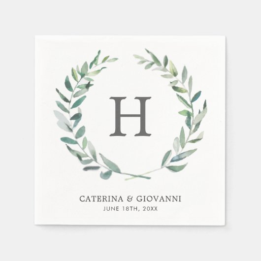 Elegant Monogram Wreath Greenery Rustic Wedding Servet (Voorkant)