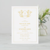 Elegant Monogram Wreath Wedding Gold Folie Uitnodiging (Staand Voorkant)