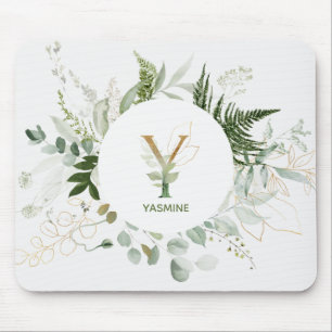 Elegant Monogram Y Greenery Krans Muismat