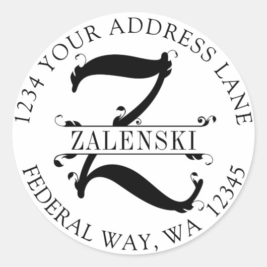Elegant monogram Z cirkelvormige envelopzegel Ronde Sticker (Voorkant)