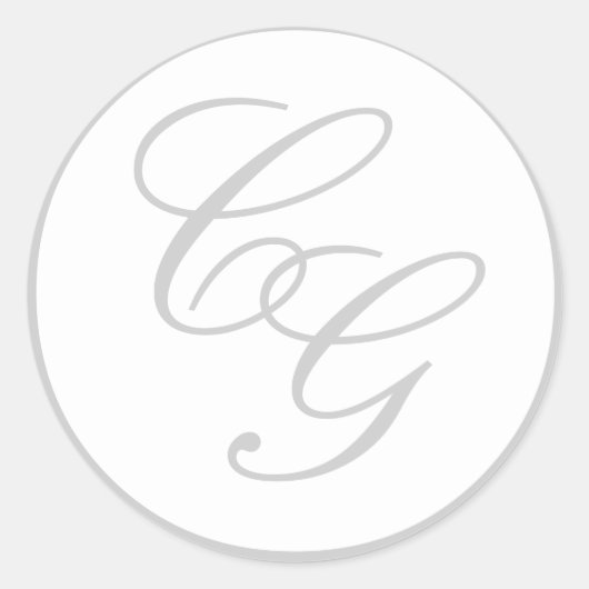 Elegant Monogram Zacht Grijs & Witte Bruiloft Stic Ronde Sticker (Voorkant)