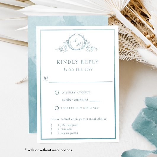 Elegant Monogram Zee Glas Waterverf RSVP Kaartje