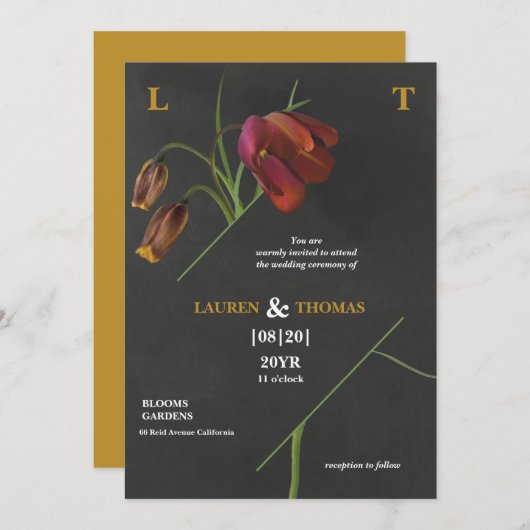 Elegant Monogram Zee Groene Bloem Tulpen Huwelijk Kaart (Voorkant / Achterkant)