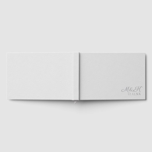 Elegant Monogram Zilver Faux Lederen Look Bruiloft Gastenboek (Volledig)
