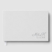 Elegant Monogram Zilver Faux Lederen Look Bruiloft Gastenboek (Voorkant)