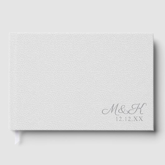 Elegant Monogram Zilver Faux Lederen Look Bruiloft Gastenboek (Voorkant)