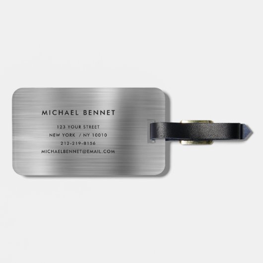 Elegant Monogram Zilver Grijs Bagagelabel (Achterkant horizontaal)