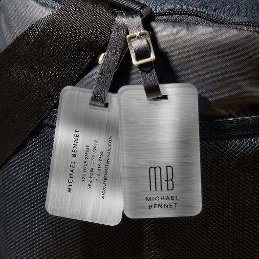Elegant Monogram Zilver Grijs Bagagelabel