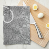 Elegant Monogram Zilver Grijs Bloemen Modern Class Theedoek (Quarter Fold)