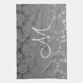 Elegant Monogram Zilver Grijs Bloemen Modern Class Theedoek (Verticaal)