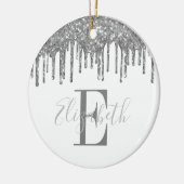 Elegant Monogram Zilveren Glitter Drip Keramisch Ornament (Links)