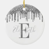 Elegant Monogram Zilveren Glitter Drip Keramisch Ornament (Achterkant)