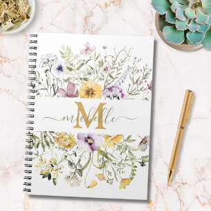 Elegant Monogram Zomer Bloemenweide Bloemstuk Notitieboek