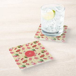 Elegant Monogram Zomer Watermeloen Drinken Glazen Onderzetter