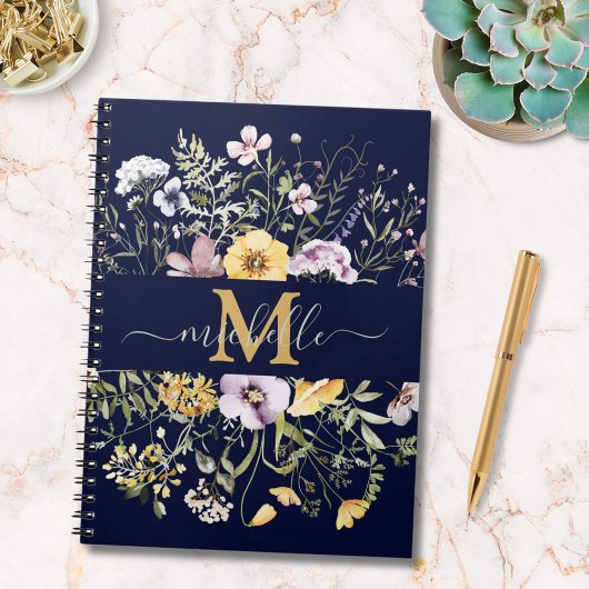 Elegant Monogram Zomer Wildflower Meadow Floral Notitieboek