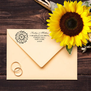 Elegant Monogram Zonnebloem Bruiloft Zelfinktende Stempel