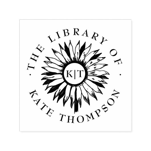 Elegant monogram zonnebloem uit de bibliotheek  zelfinktende stempel (Design)