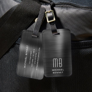 Elegant Monogram Zwart Bagagelabel