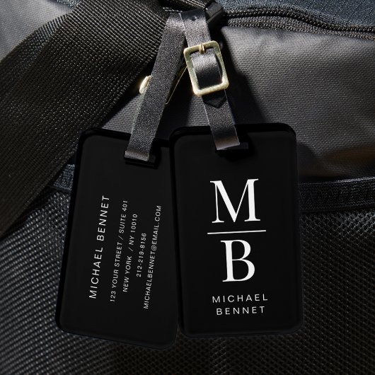 Elegant Monogram Zwart Bagagelabel