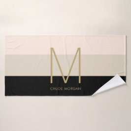 Elegant monogram zwart beige roze bad handdoek