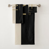 Elegant monogram zwart beige roze bad handdoek (Insitu)