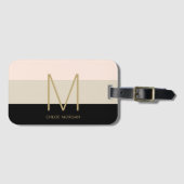 Elegant monogram zwart beige roze bagagelabel (Voorkant (horizontaal))